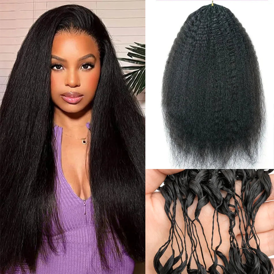 Kinky Straight Feather Crochet Human hair Knotless Pre-Separated Crochet Hair Extension Virgin Hair Bundles 100% Human Hair