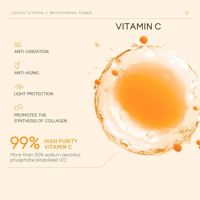 Vitamin C product with text highlighting its benefits on a light background