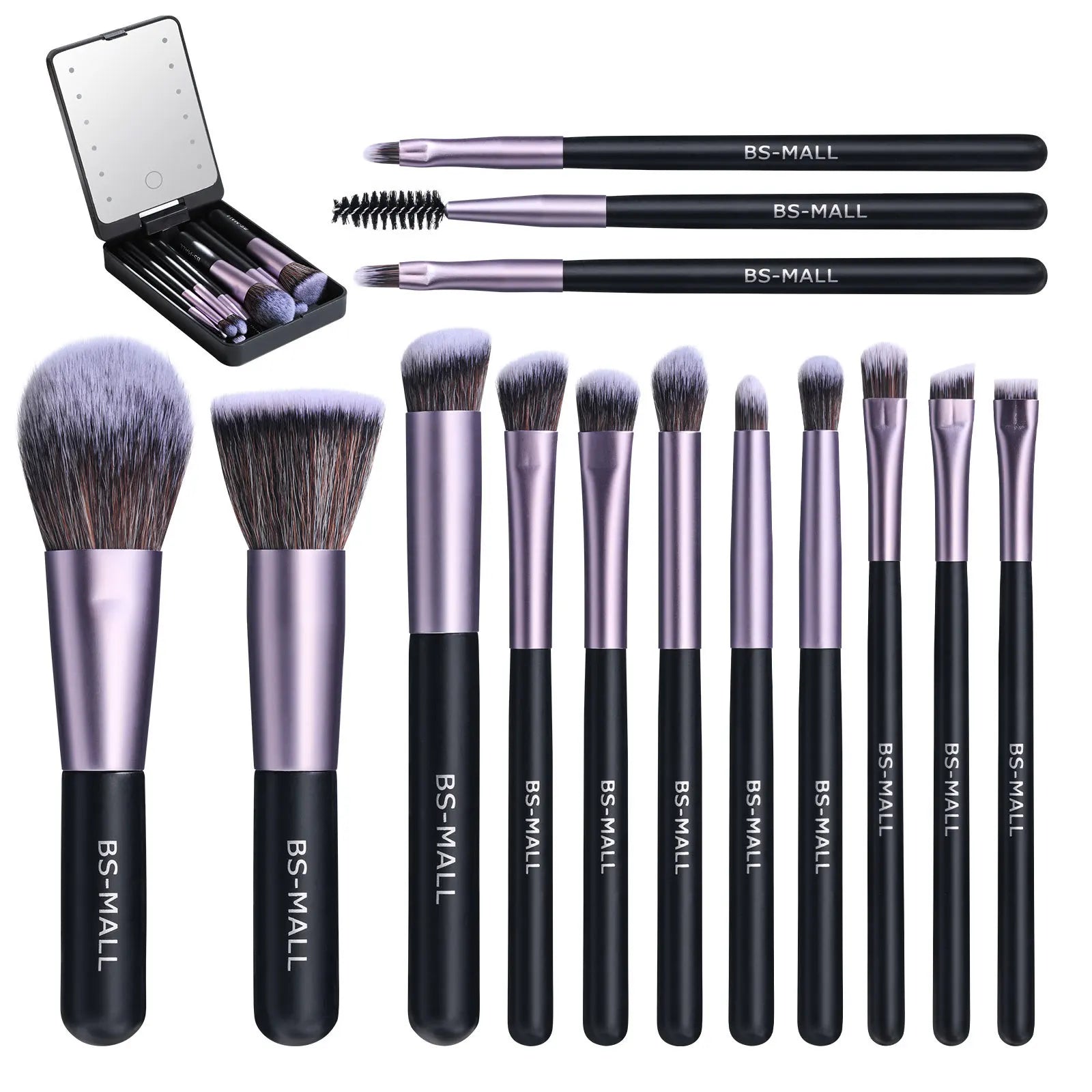 14-Piece Makeup Brush Set with Illuminated Mirror