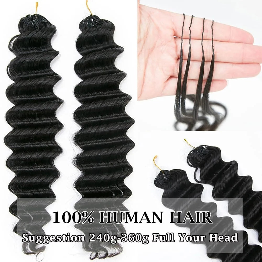 Deep Wave Knotless Pre-Separated Crochet Hair Extensions Feather Hair Extensions Feather Line Hair 100% Human Hair For Women