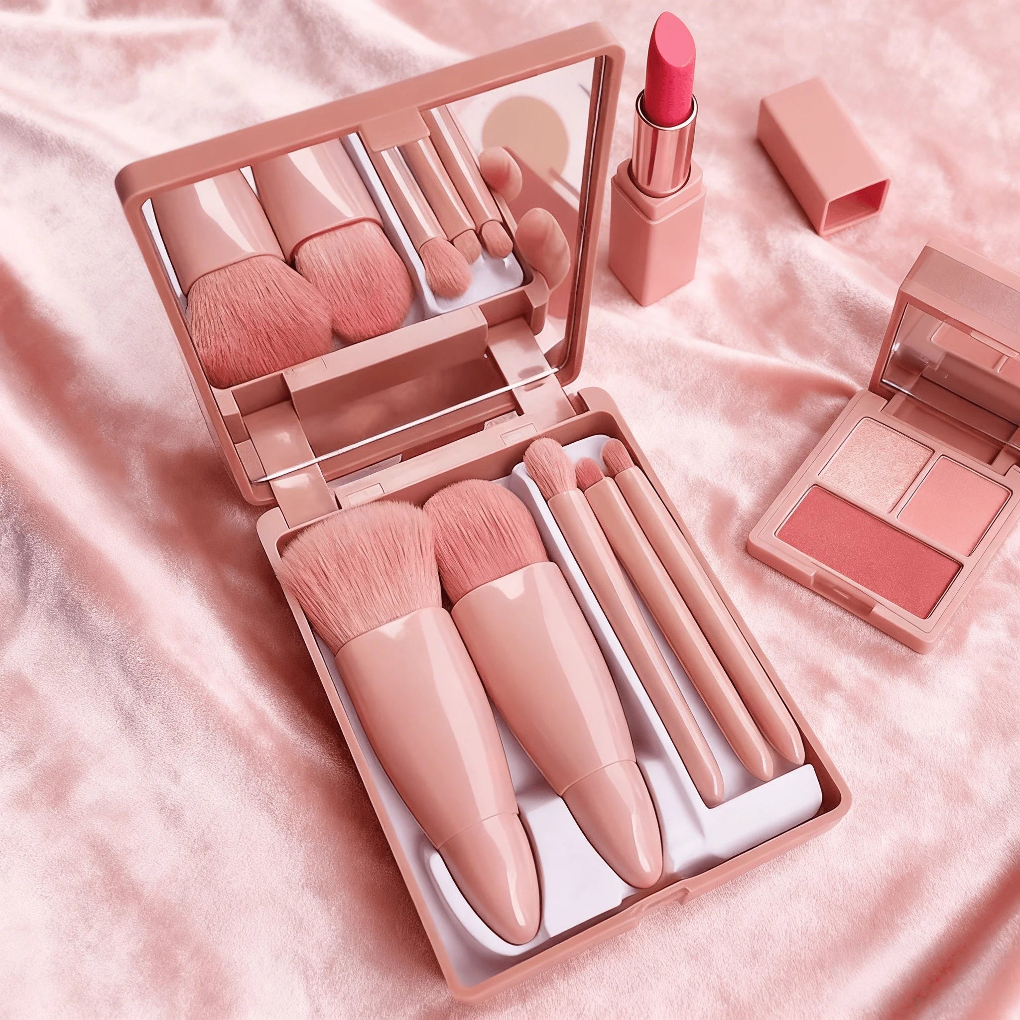 Compact Makeup Brush and Mirror Set