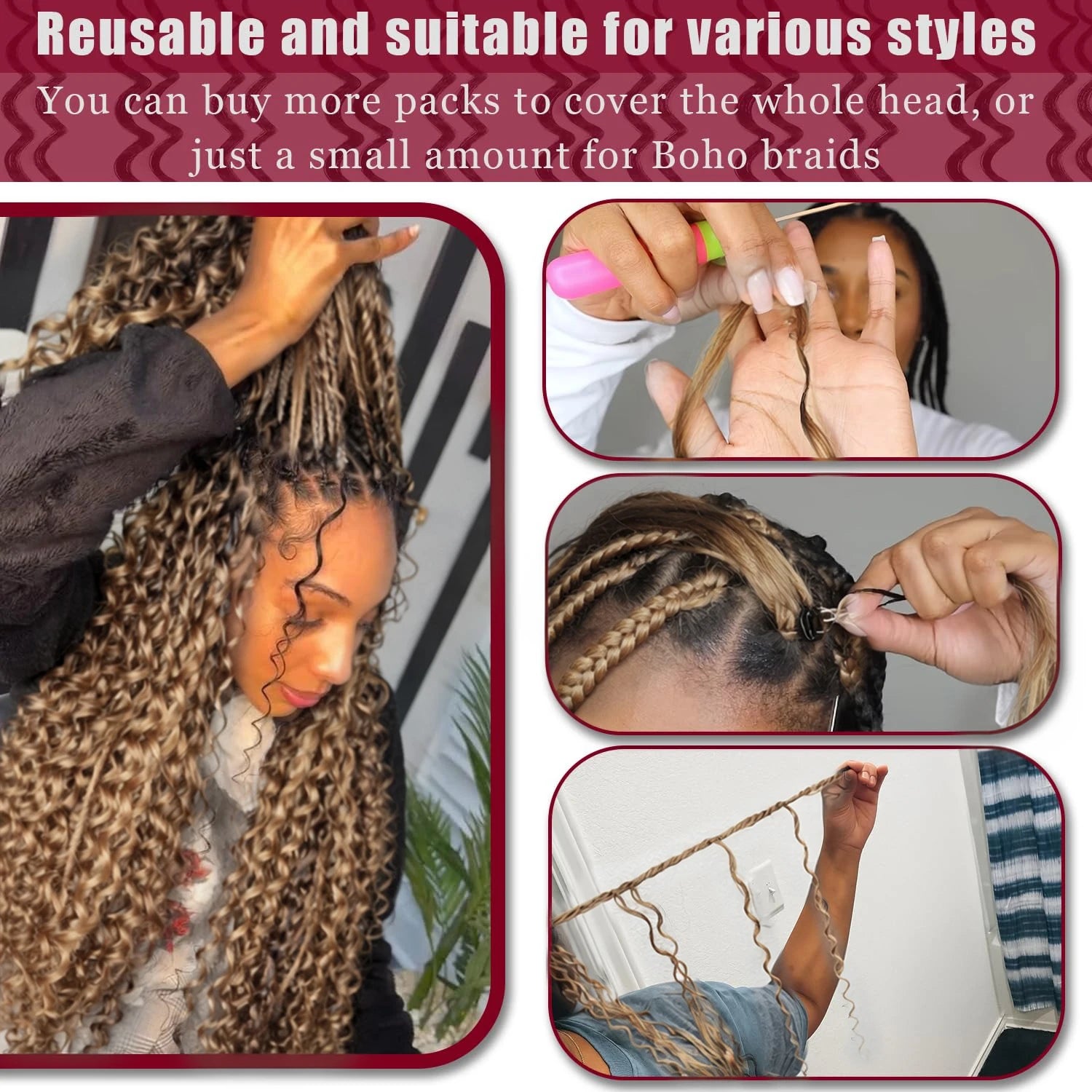 Honey Brown Deep Wave Feather Crochet Human Hair Extension For Black Women Pre-Separated Knotless Invisble Crochet For Braiding