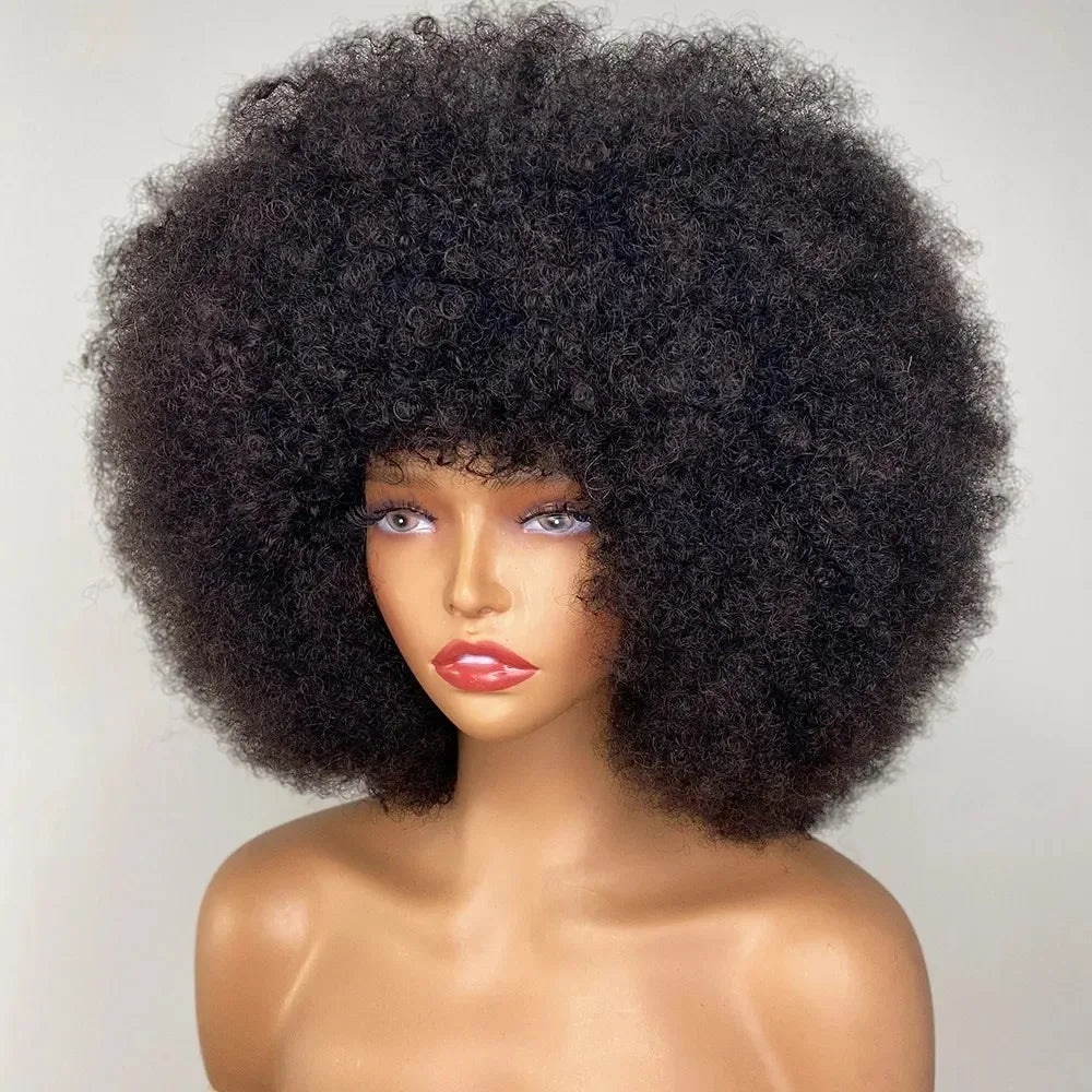 Afro Kinky Curly BOB Wig Natural Color Wig Human Hair Ready to Wear 250% Density Affordable Remy Fluffy Human Hair Wig For Women