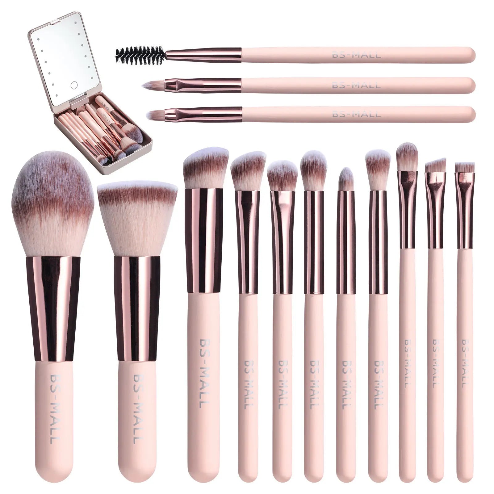14-Piece Makeup Brush Set with Illuminated Mirror