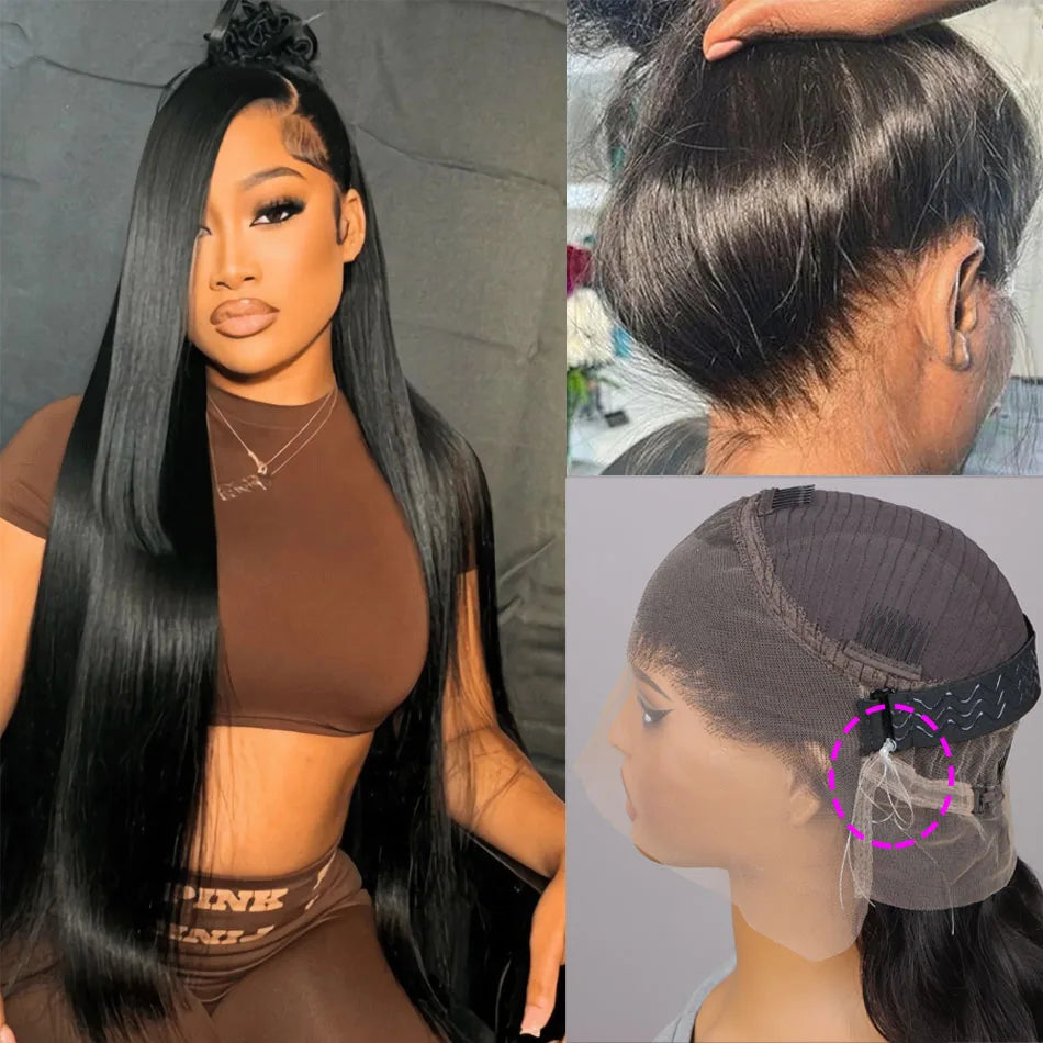 Hidden Strap 360 Lace Front Wig Human Hair Bone Straight 13x4 HD Brazilian Virgin Full Lace Wig for Women Pre-Plucked Baby Hair