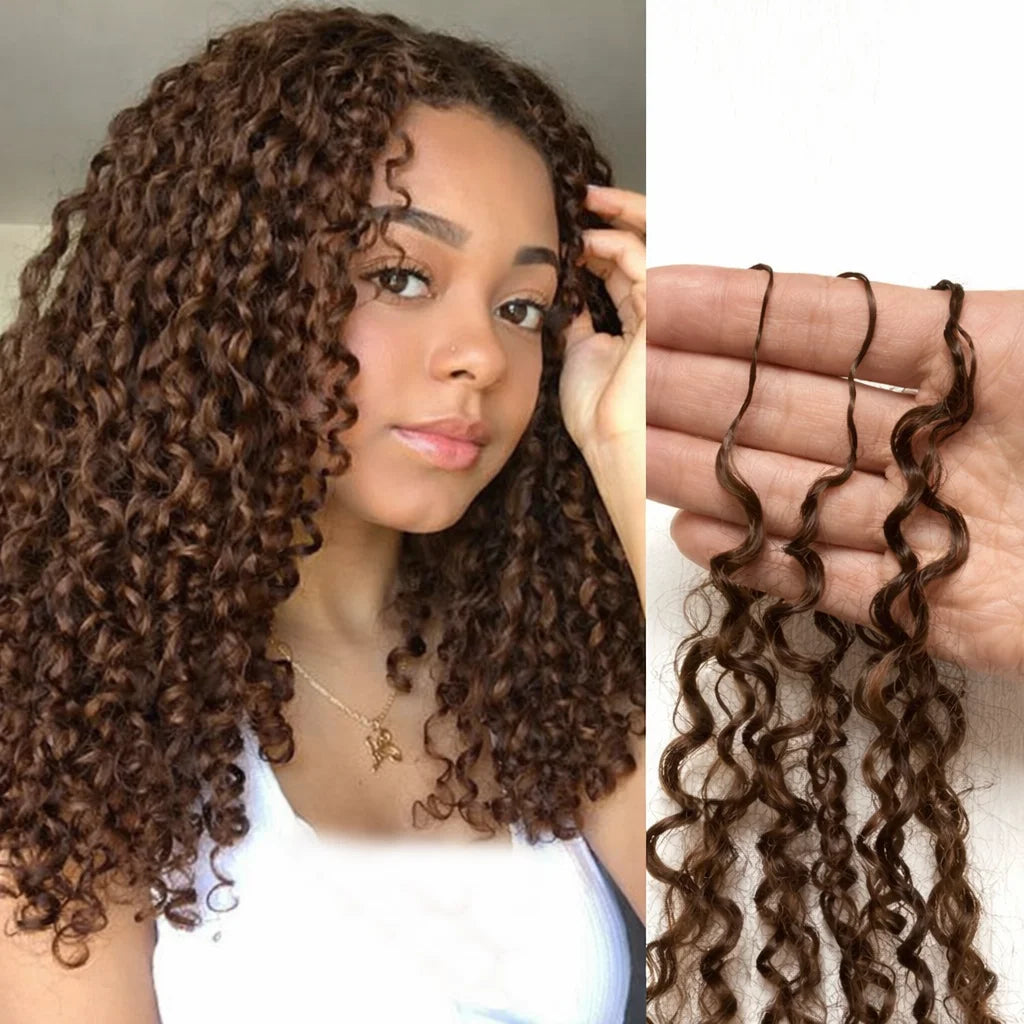 Small Spirals Curly Crochet Human Hair Feather-Line Invisible Knotless Crochet Hair For Women #4 Chocolate Brown Braiding Twist