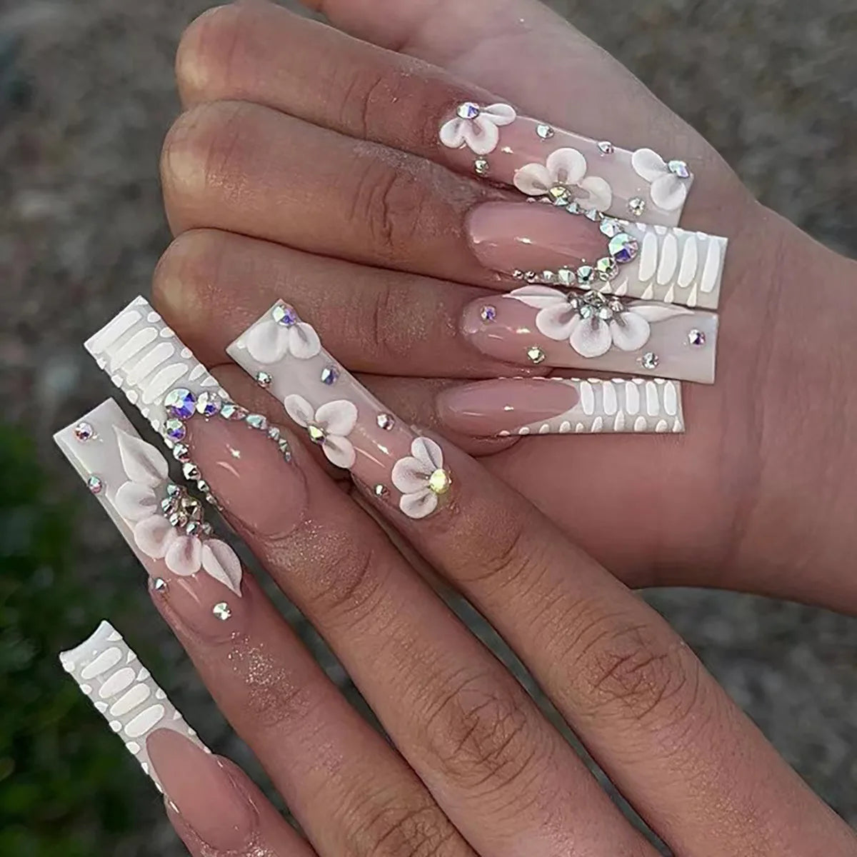 24Pcs Long Square Press on Nails