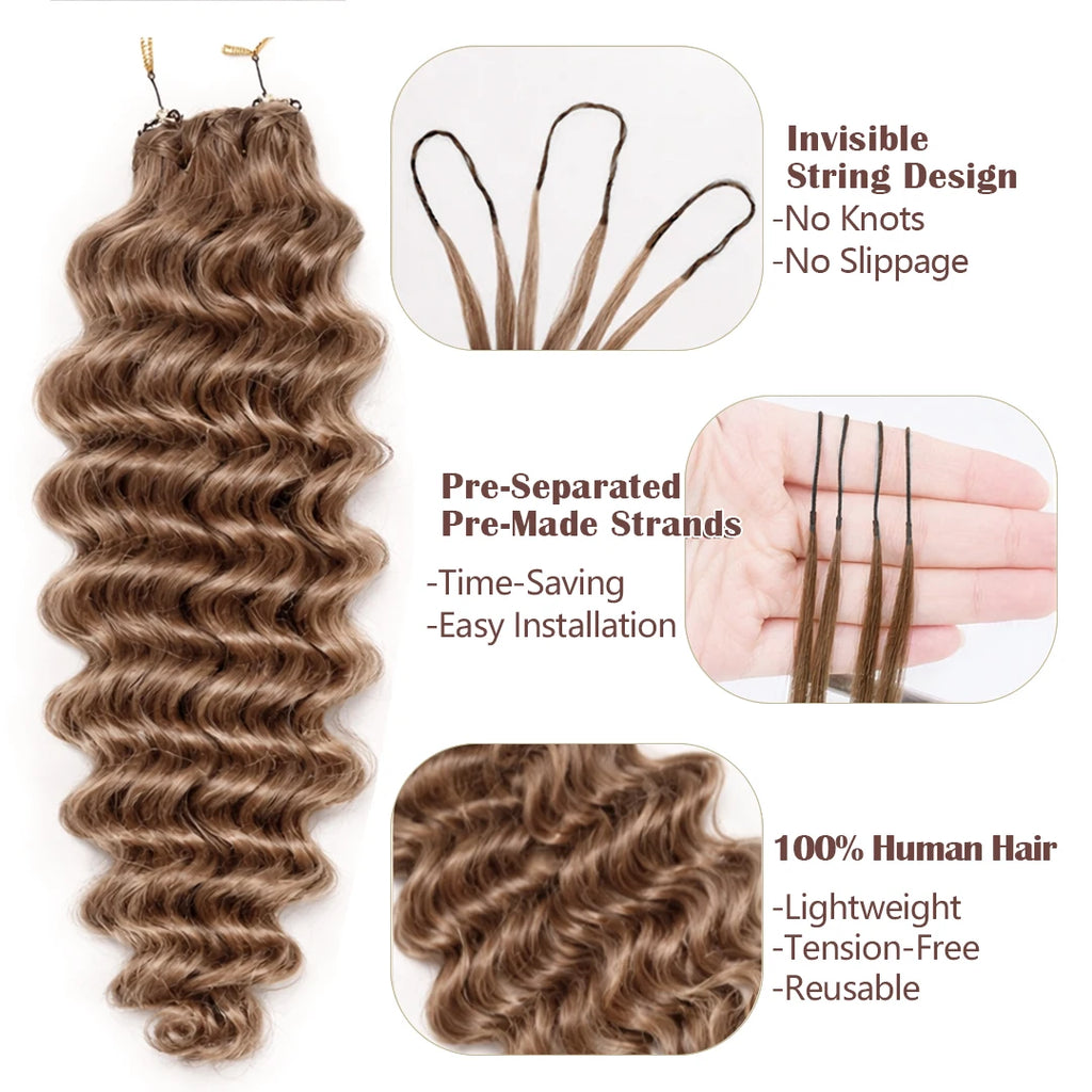 Honey Brown Deep Wave Feather Crochet Human Hair Extension For Black Women Pre-Separated Knotless Invisble Crochet For Braiding
