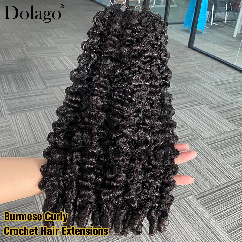 Crochet Hair Extensions Burmese Curly Bulk Crochet Human Hair Knotless Invisible Feather With String In The Middle Pre Separated