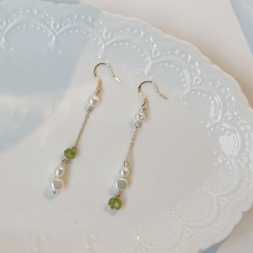 [Clearance] Green Quartz Pearl Earrings (2 Styles)